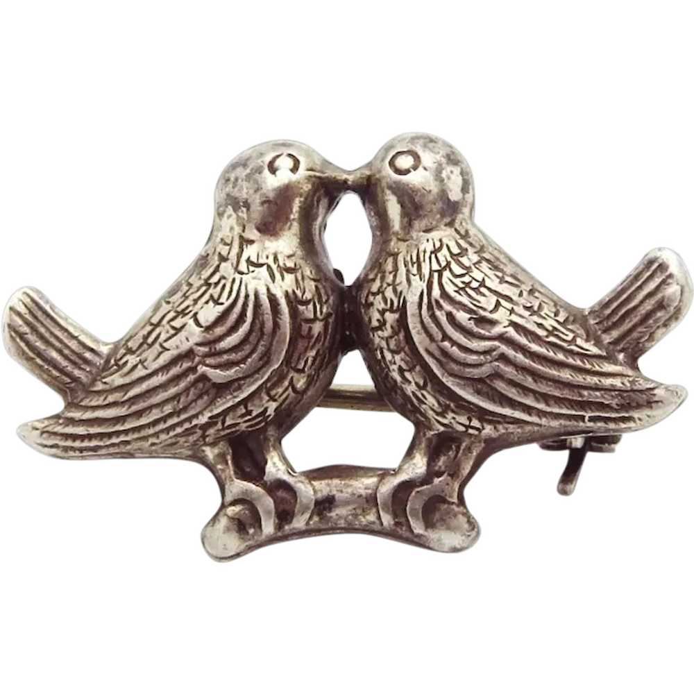 Antique Sterling Silver Art Deco Love Birds Sparr… - image 1