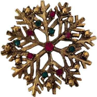 Vintage Rhinestone Snowflake Christmas Pin