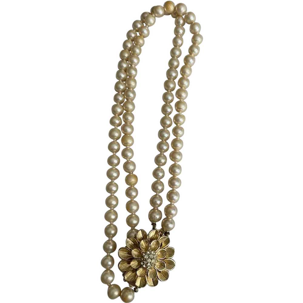 Signed LARA, Double Strand Pearl Necklace Gold To… - image 1