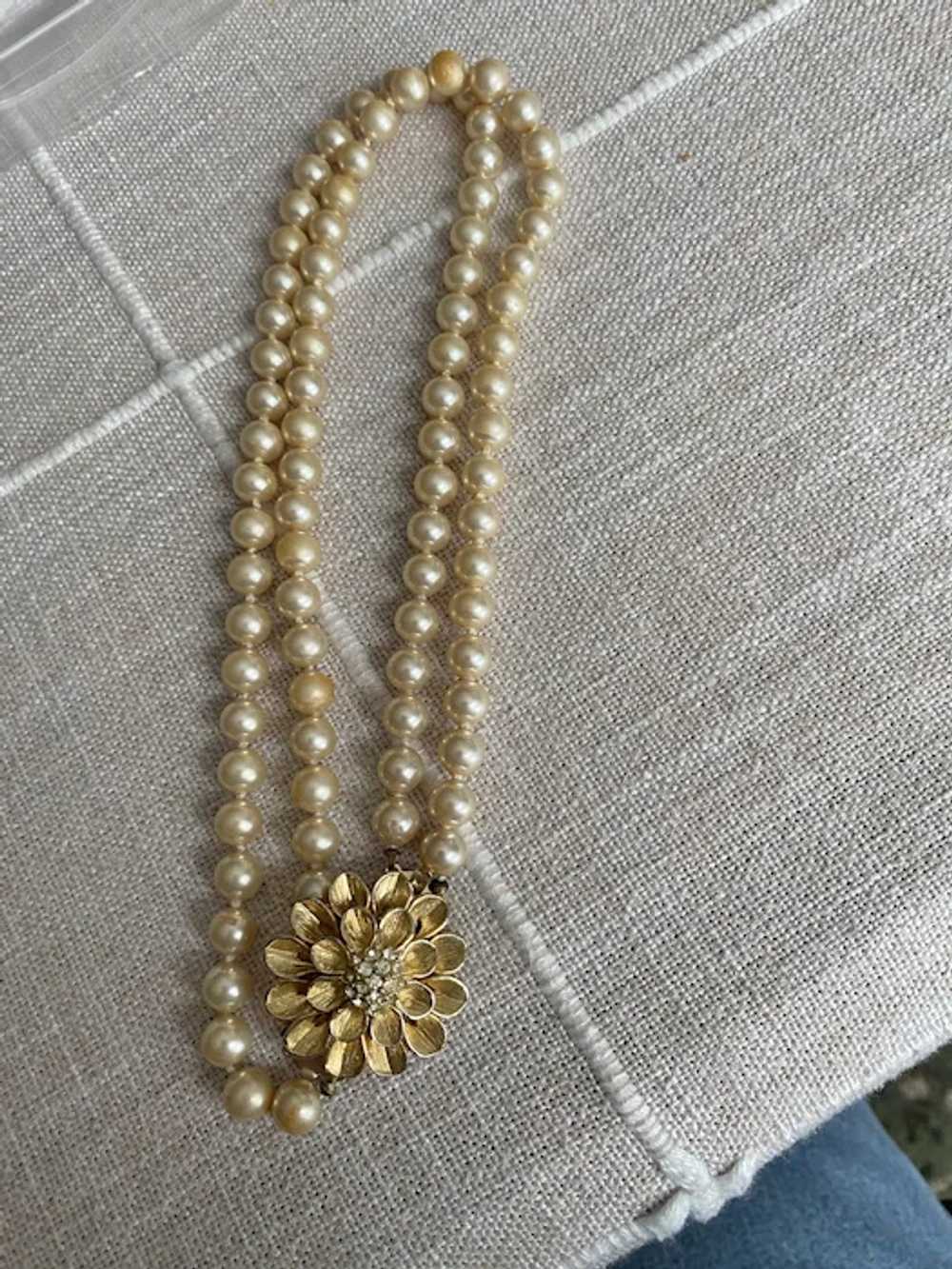 Signed LARA, Double Strand Pearl Necklace Gold To… - image 5