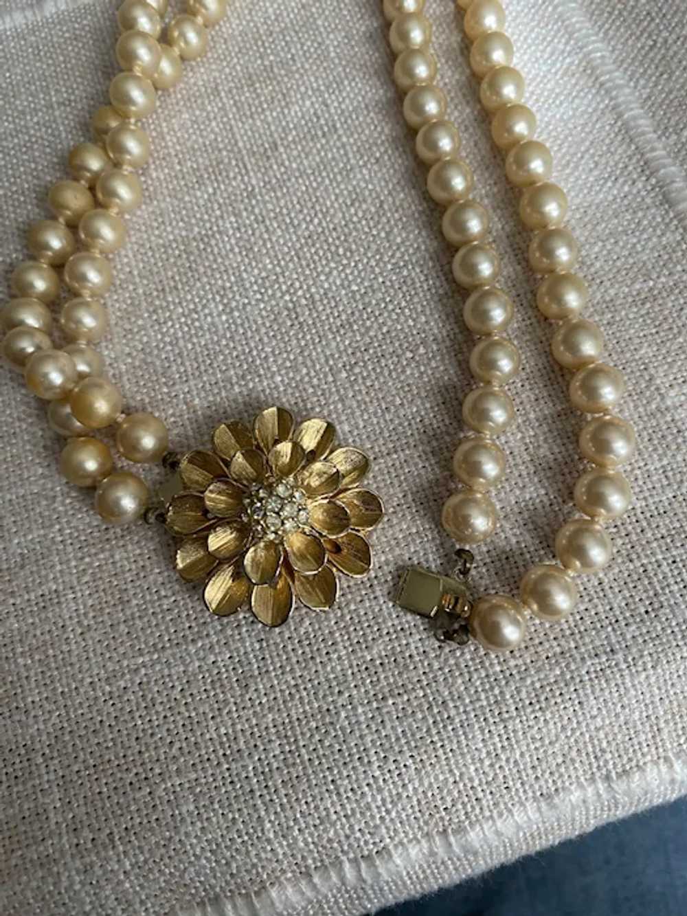 Signed LARA, Double Strand Pearl Necklace Gold To… - image 6