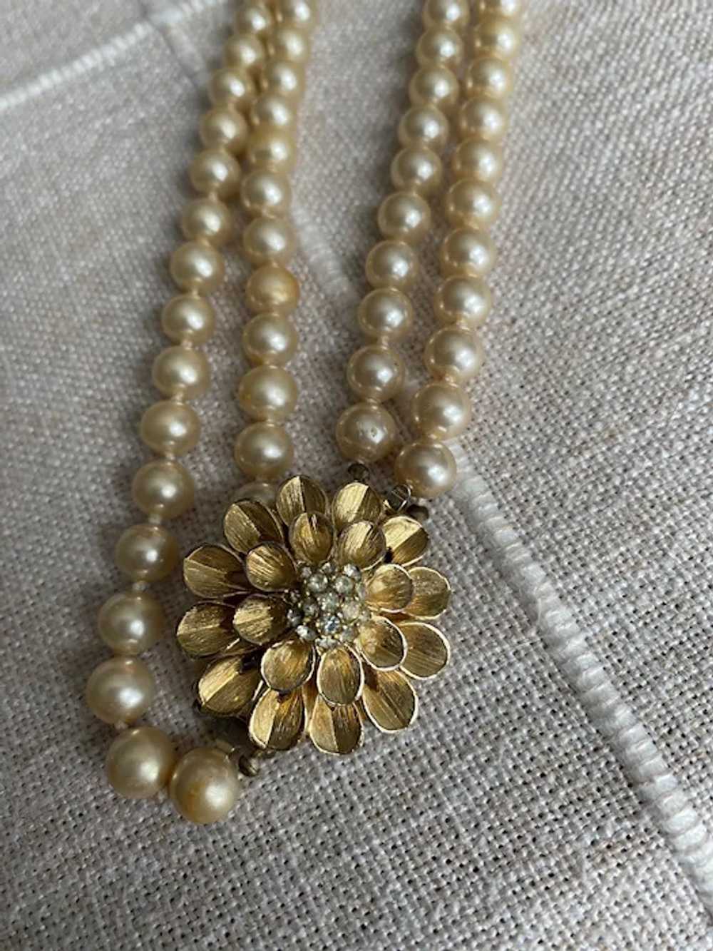 Signed LARA, Double Strand Pearl Necklace Gold To… - image 8