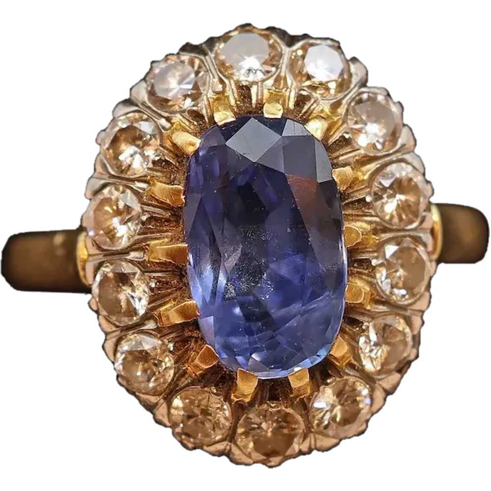 Antique Ring natural unheated sapphire (cert) dia… - image 1