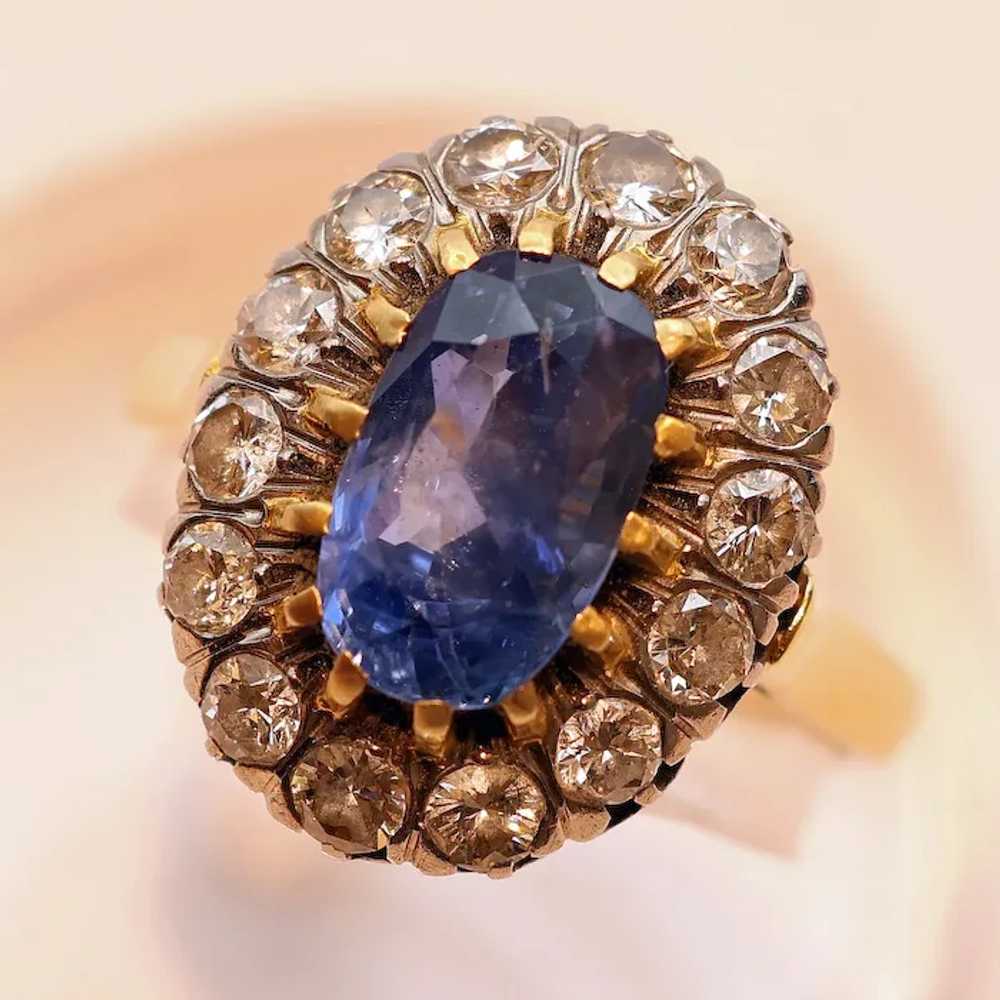 Antique Ring natural unheated sapphire (cert) dia… - image 2