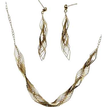 Modernist 14K Gold Geometric Necklace & Earrings … - image 1