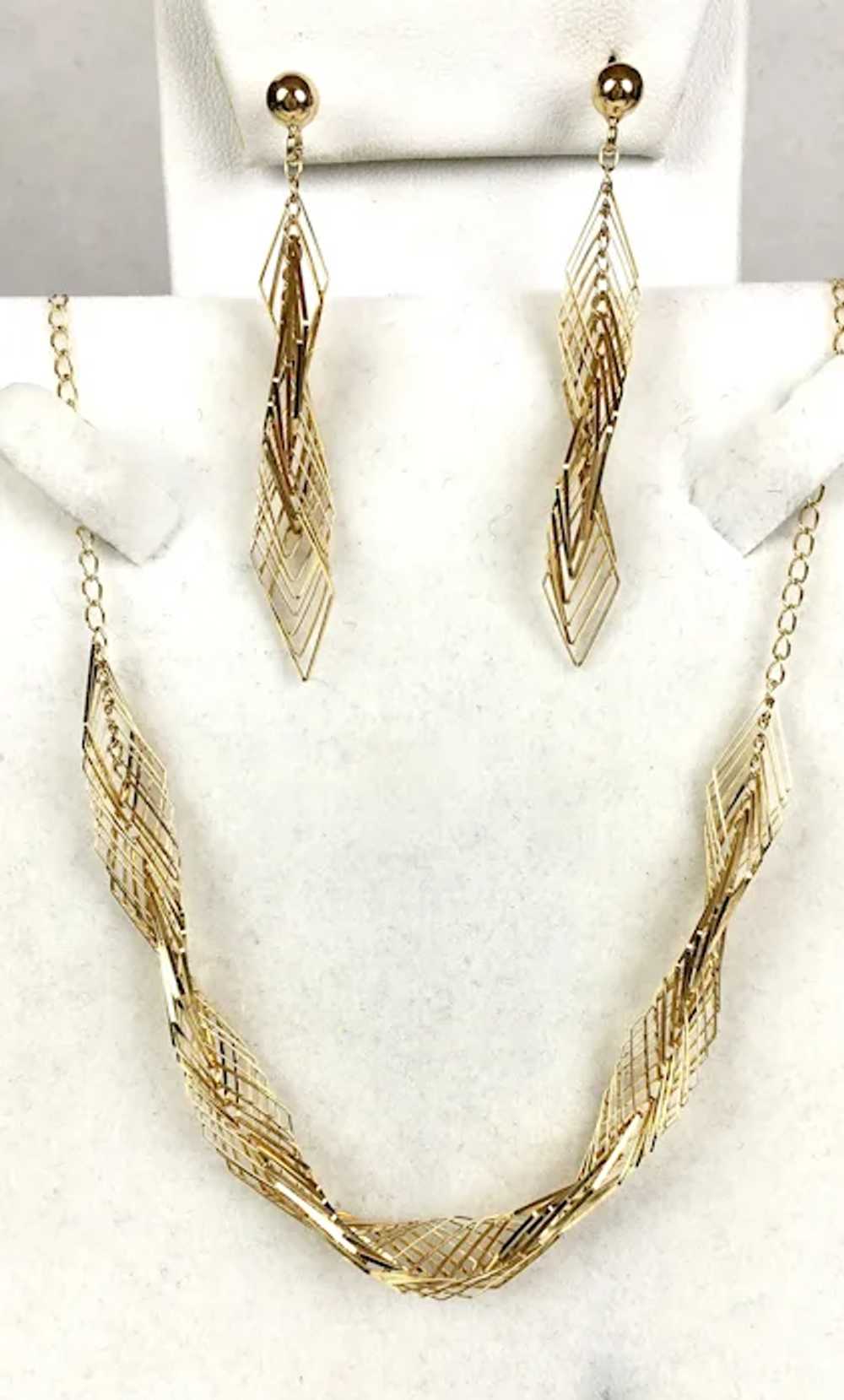 Modernist 14K Gold Geometric Necklace & Earrings … - image 2