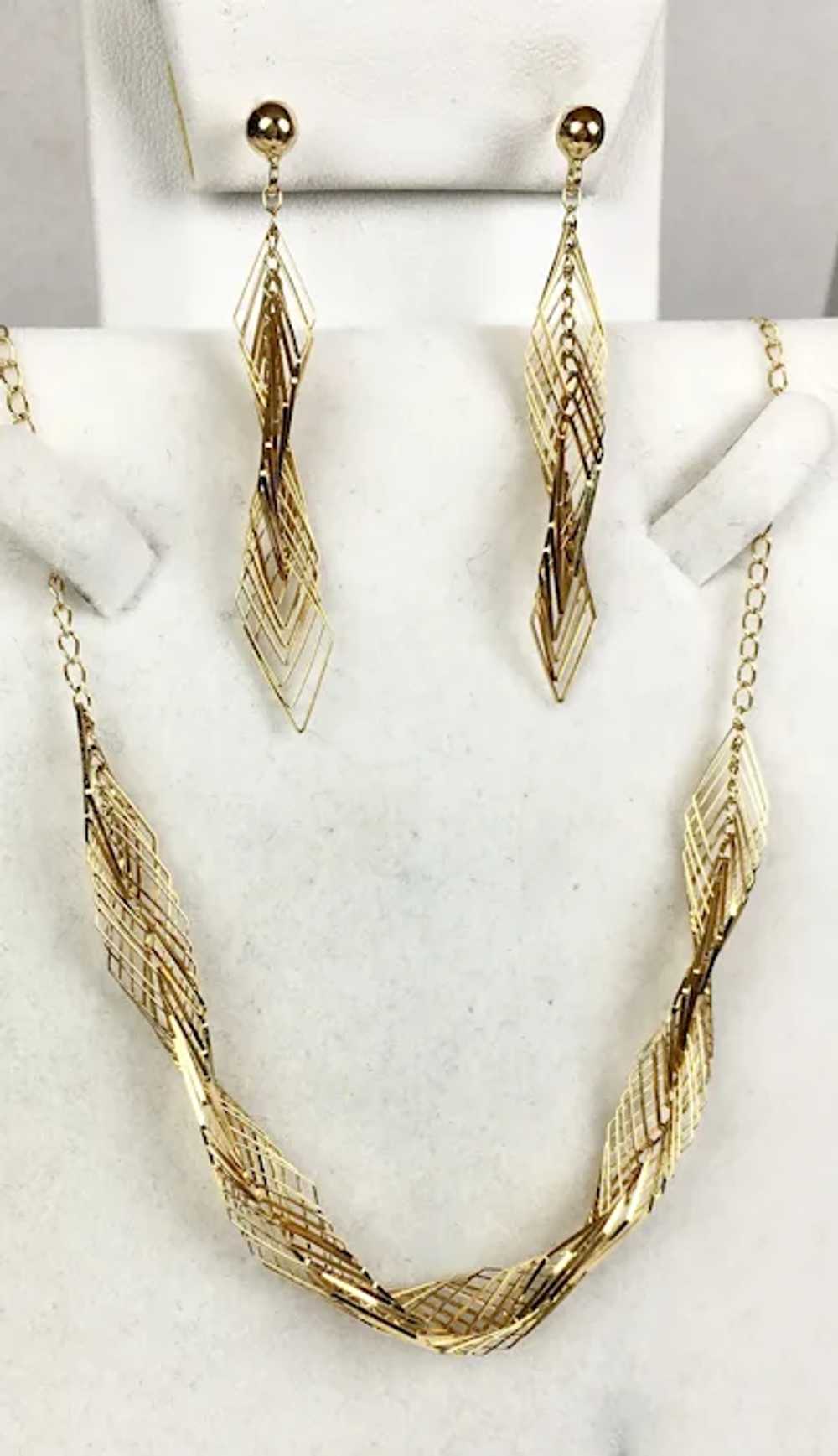 Modernist 14K Gold Geometric Necklace & Earrings … - image 6