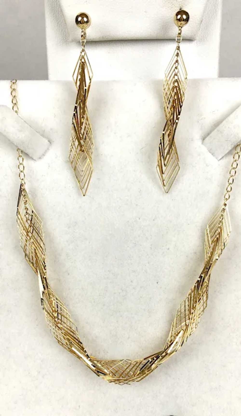 Modernist 14K Gold Geometric Necklace & Earrings … - image 7