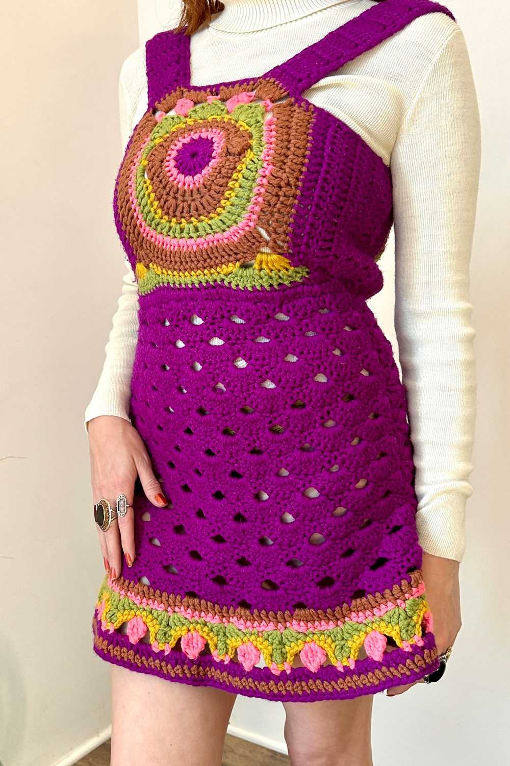 1970s Hand-Crocheted Purple Mini Dress-small - image 4