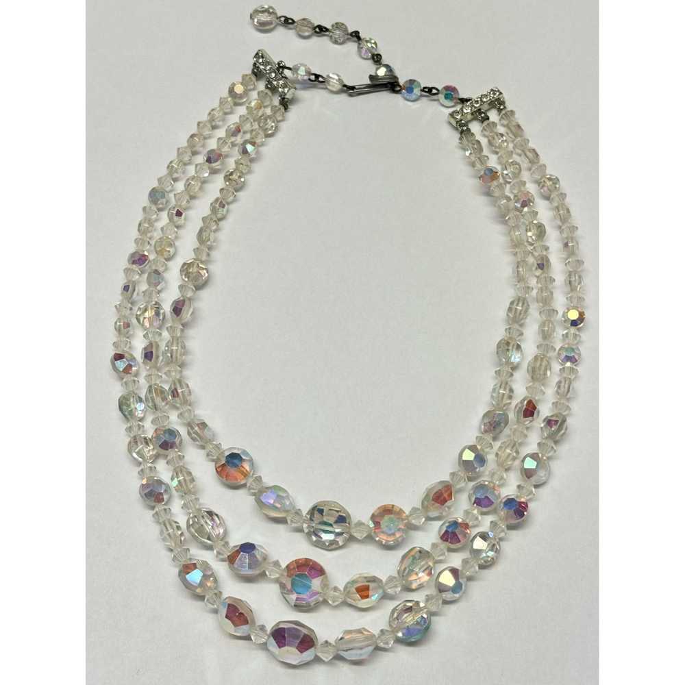 Vintage Vintage faceted crystal three strand neck… - image 2