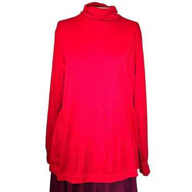 Lands End Red Cotton Blend Turtleneck Top Size Lar