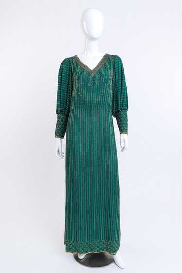 I.MAGNIN Beaded Stripe Silk Dress