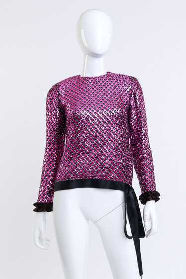 ADOLFO Lattice Sequin Ruffle Top