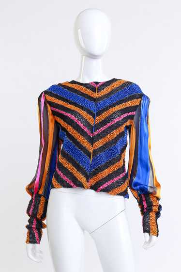 JUDY HORNBY Shirred Chevron Stripe Top