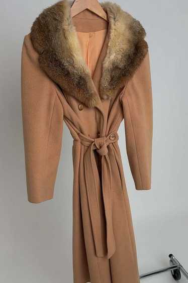 Vintage Wool Double Breasted Fur Collar Coat - Tan