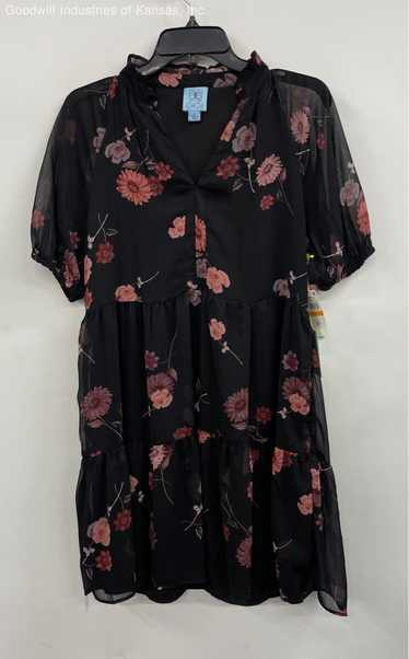 CeCe Black with Pink Floral Print Polyester Casual