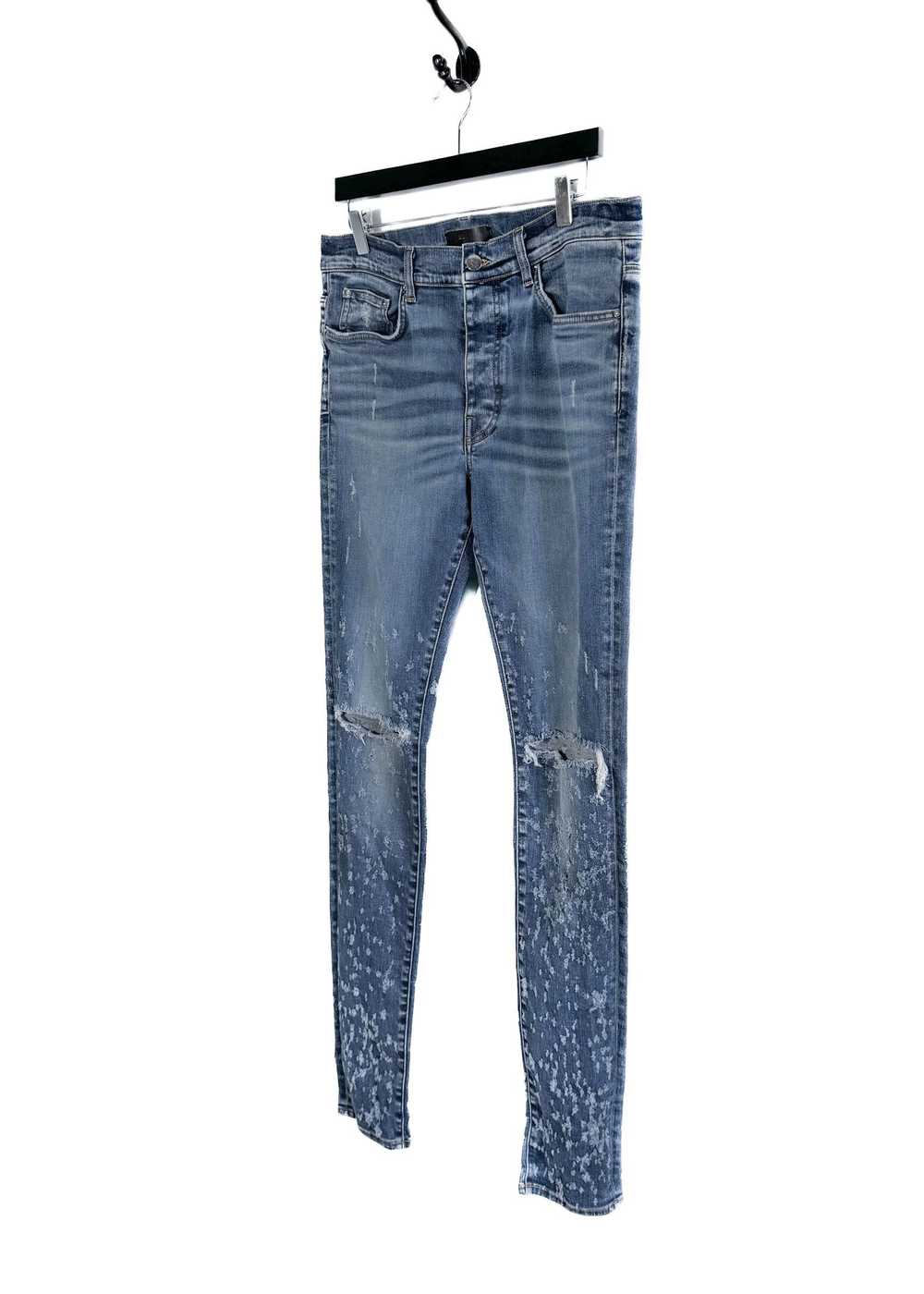 Amiri Amiri Washed Blue Knee Slit Shotgun Jeans - image 2