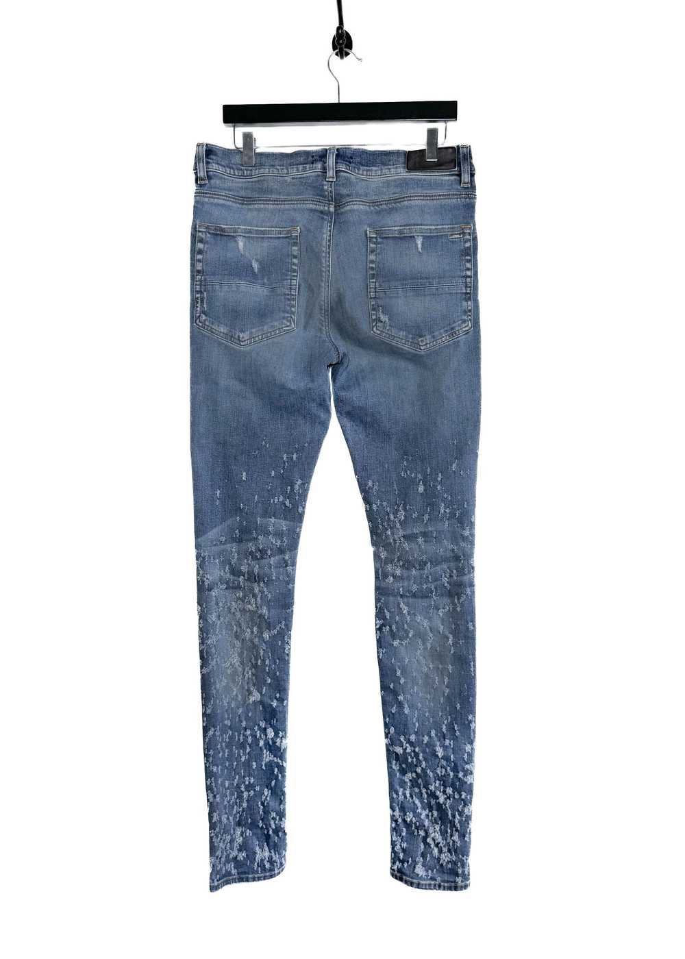 Amiri Amiri Washed Blue Knee Slit Shotgun Jeans - image 4