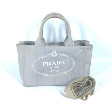 PRADA Tote Bag canvas gray Canapa Stainless Steel… - image 1