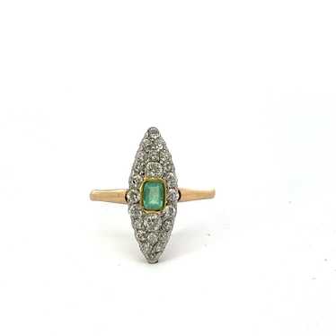 Art Deco Design Ring Gold 750 18ct Emerald and Di… - image 1