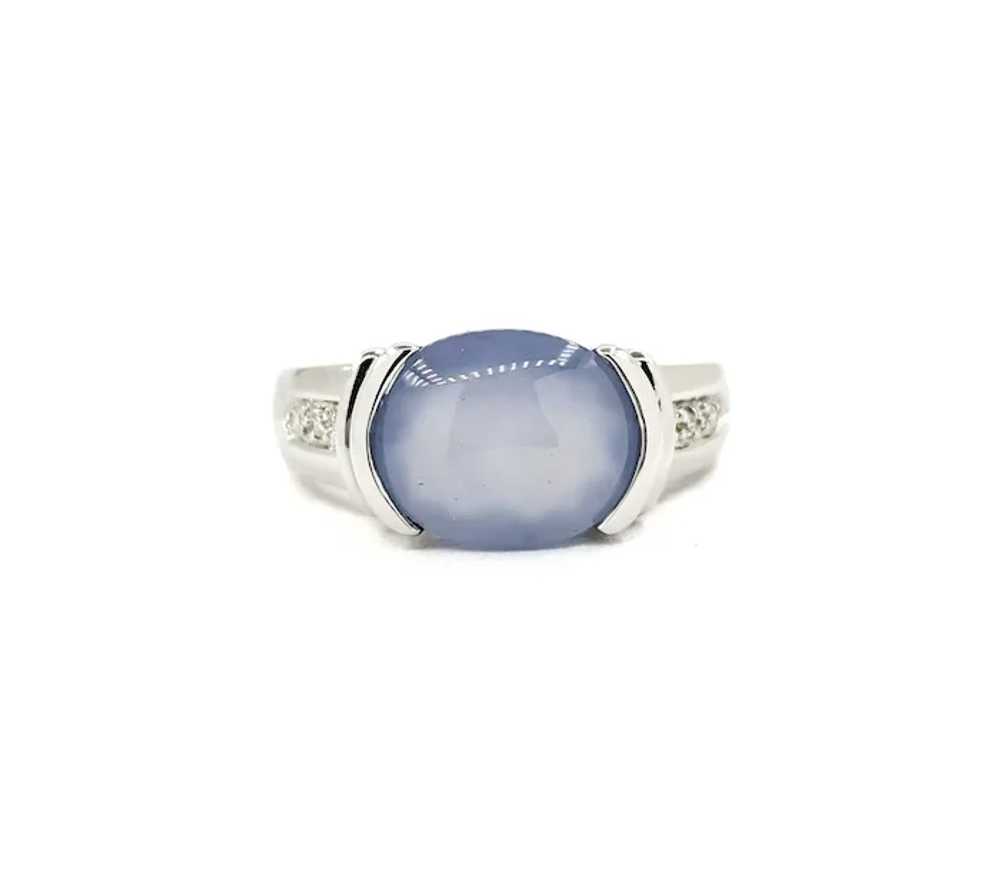 Vintage Blue Chalcedony Cabochon & Diamond Ring i… - image 3