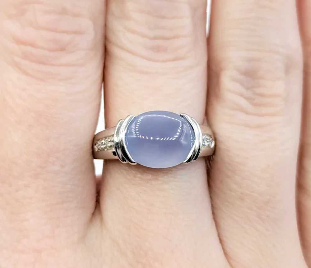 Vintage Blue Chalcedony Cabochon & Diamond Ring i… - image 5