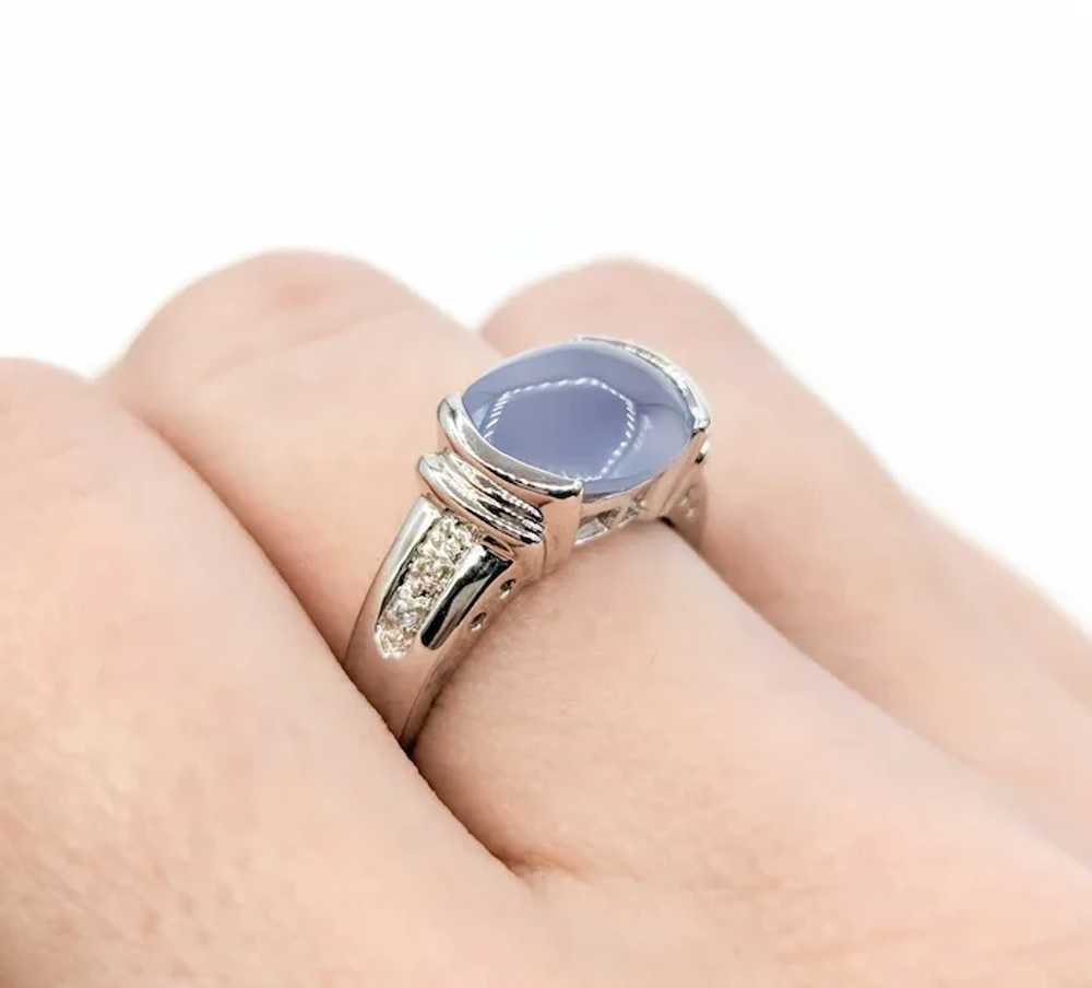 Vintage Blue Chalcedony Cabochon & Diamond Ring i… - image 8