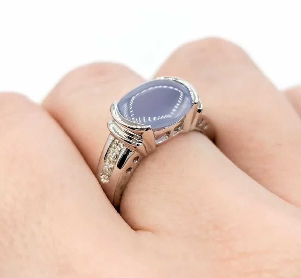 Vintage Blue Chalcedony Cabochon & Diamond Ring i… - image 9