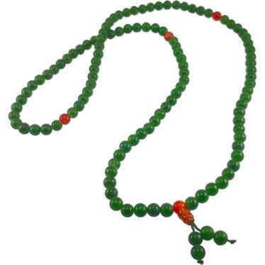 Nephrite Jade and Carnelian Mala Necklace Bead Ne… - image 1