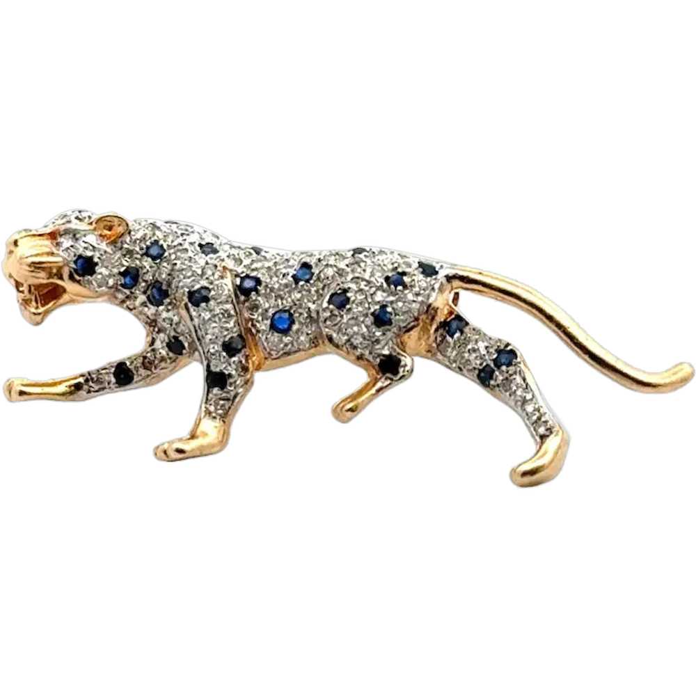 Diamond Sapphire 14 Karat Two Tone Gold Leopard B… - image 1