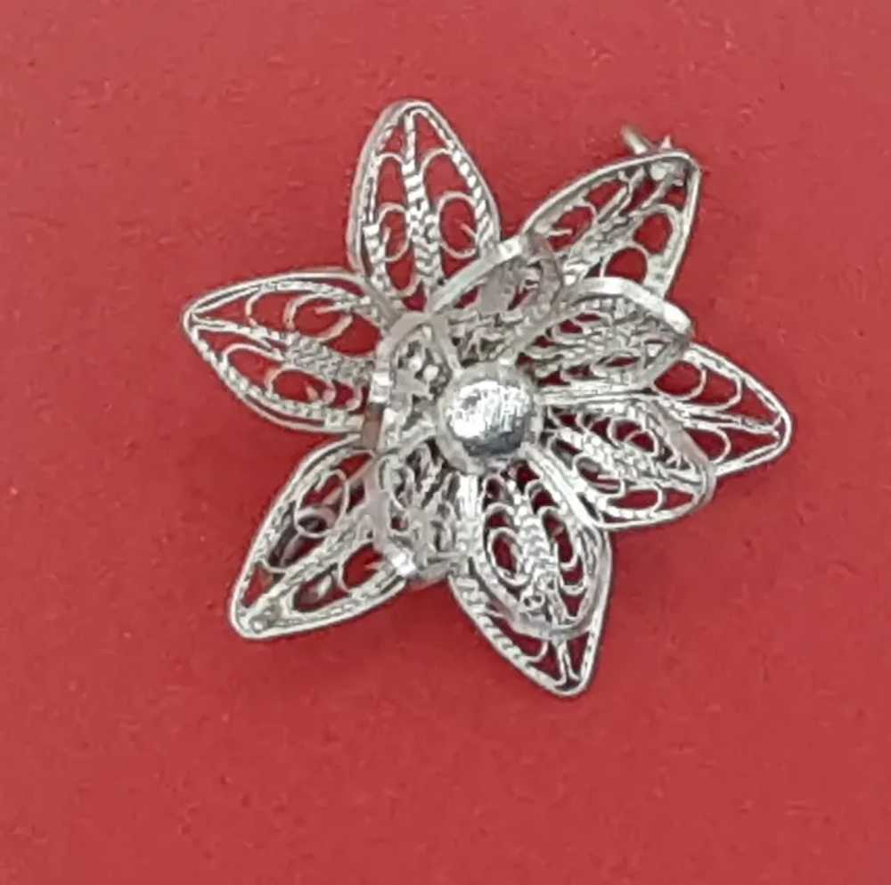 Vintage Silver Filagree Lotus Pin .925 - image 2