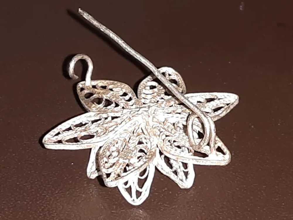 Vintage Silver Filagree Lotus Pin .925 - image 5