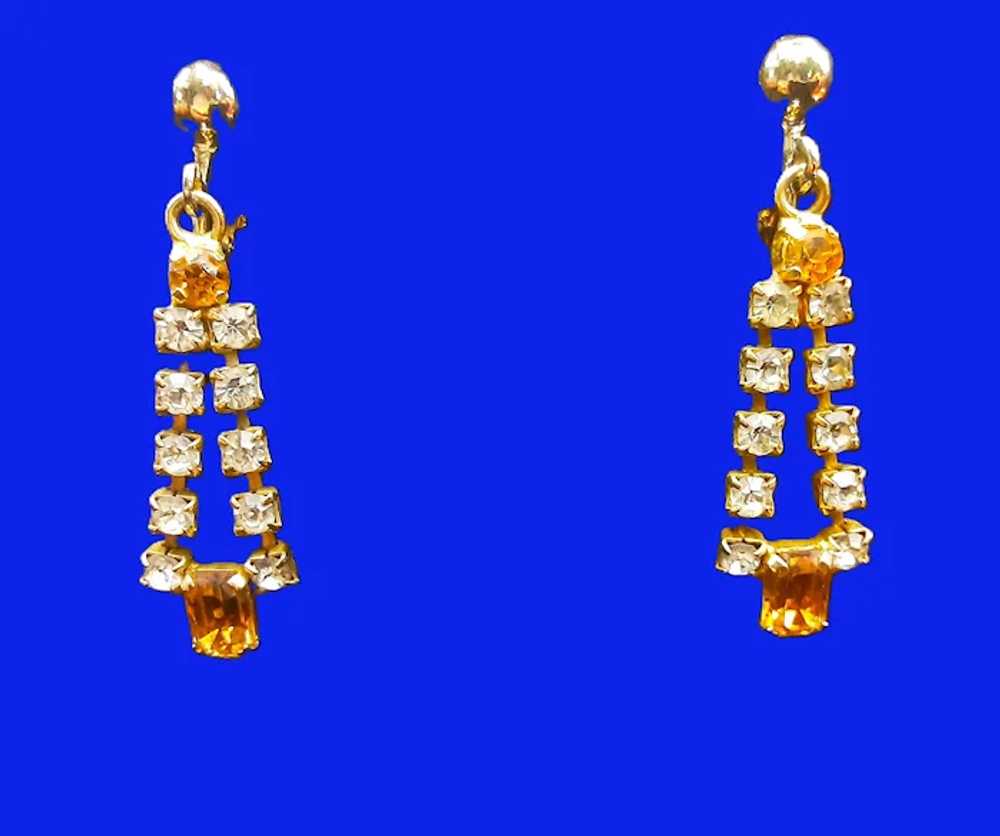 Midcentury Topaz and White Rhinestone Screw Back … - image 3