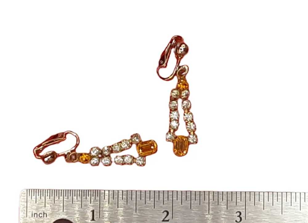 Midcentury Topaz and White Rhinestone Screw Back … - image 4