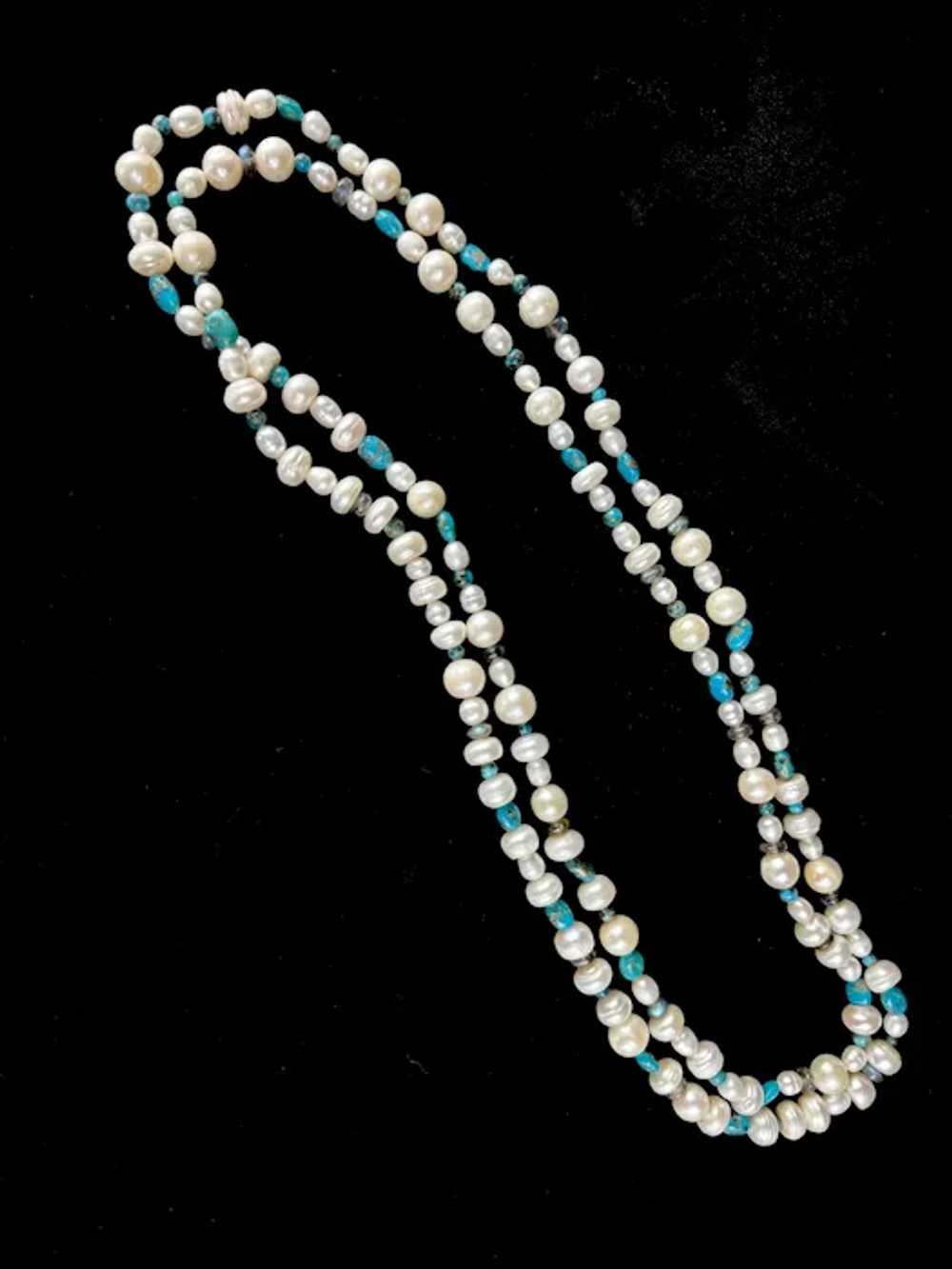 Pearl Turquoise Labradorite Long Necklace 53" Fla… - image 2