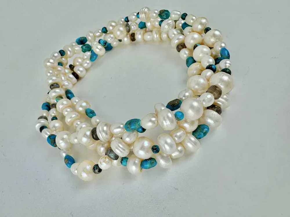 Pearl Turquoise Labradorite Long Necklace 53" Fla… - image 3