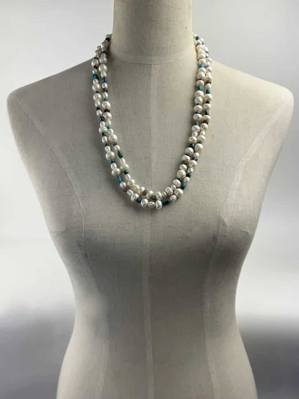 Pearl Turquoise Labradorite Long Necklace 53" Fla… - image 4