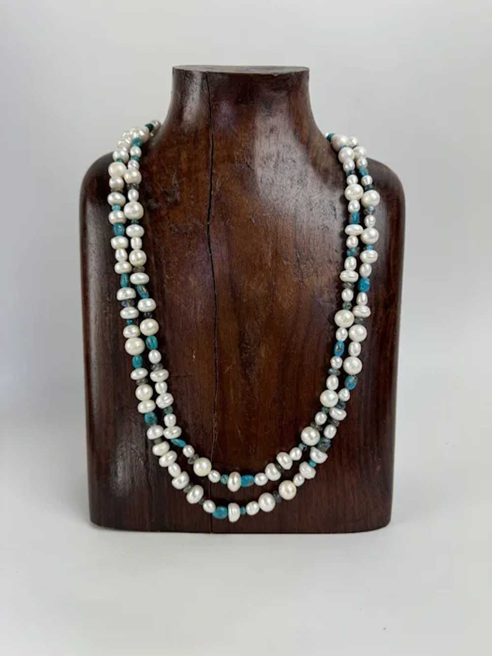 Pearl Turquoise Labradorite Long Necklace 53" Fla… - image 7