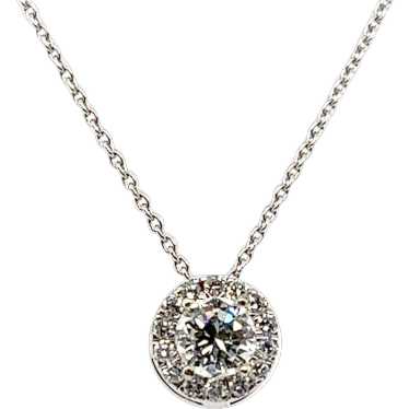 Diamond Halo Pendant .55ct Round Brilliant Mined … - image 1