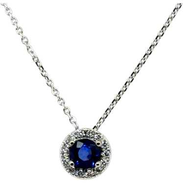 Sapphire and Diamond Pendant Mined Diamond Halo .8