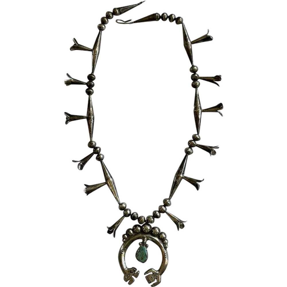 Vintage Navajo Squash Blossom Necklace Yei Hands - image 1