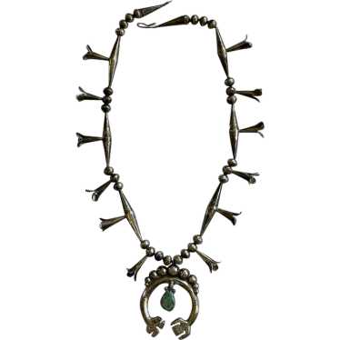 Vintage Navajo Squash Blossom Necklace Yei Hands - image 1