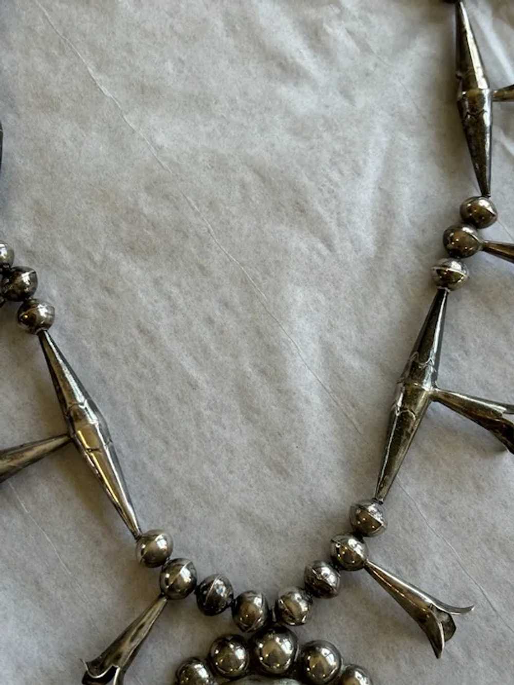 Vintage Navajo Squash Blossom Necklace Yei Hands - image 7