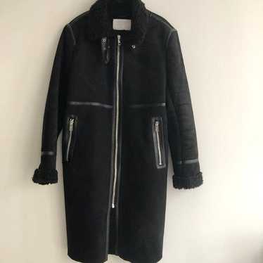 Zara Zara Black Faux Suede Shearling Long Coat