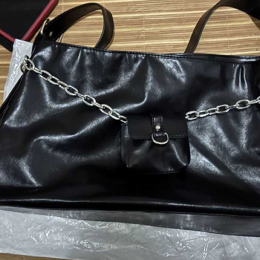 Black Synthetic Leather Bag with Chain - image 1