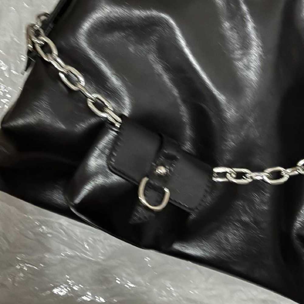 Black Synthetic Leather Bag with Chain - image 2