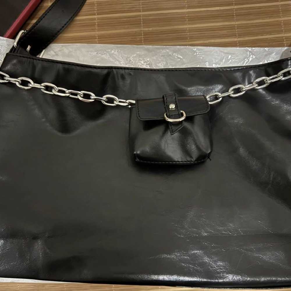 Black Synthetic Leather Bag with Chain - image 3