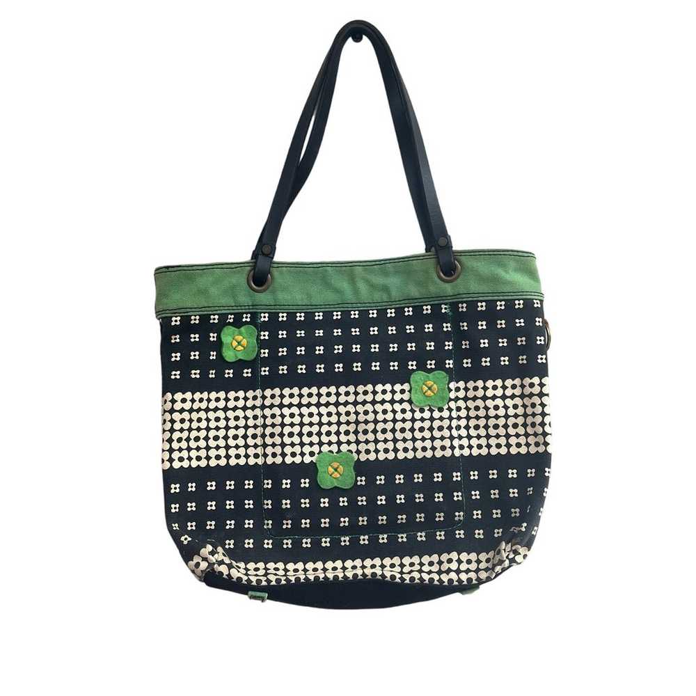 Lucky Brand Hippy Daisy Green Canvas Black Leathe… - image 2