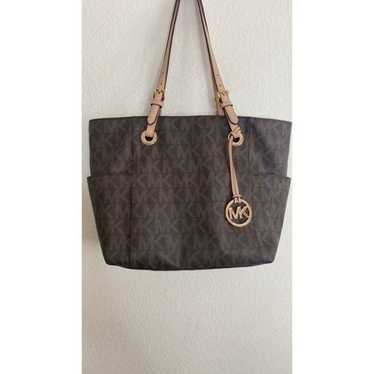 Michael Kors Logo Monogram Pocket Tote Brown Bag