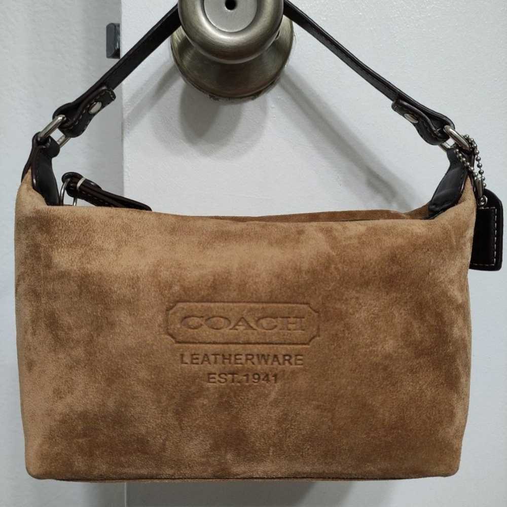 Coach Suede Small Cosmetic Bag Pouch Camel Tan - image 2